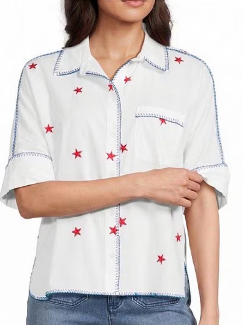 John Mark petite small embroidery shirt- stars